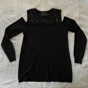 Cyrus | Lace-Top Cold-Shoulder Sweater
